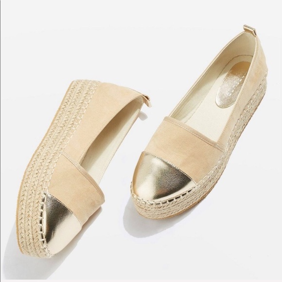 Topshop Shoes - Topshop Archie Gold Cap Toe Flatform Espadrilles